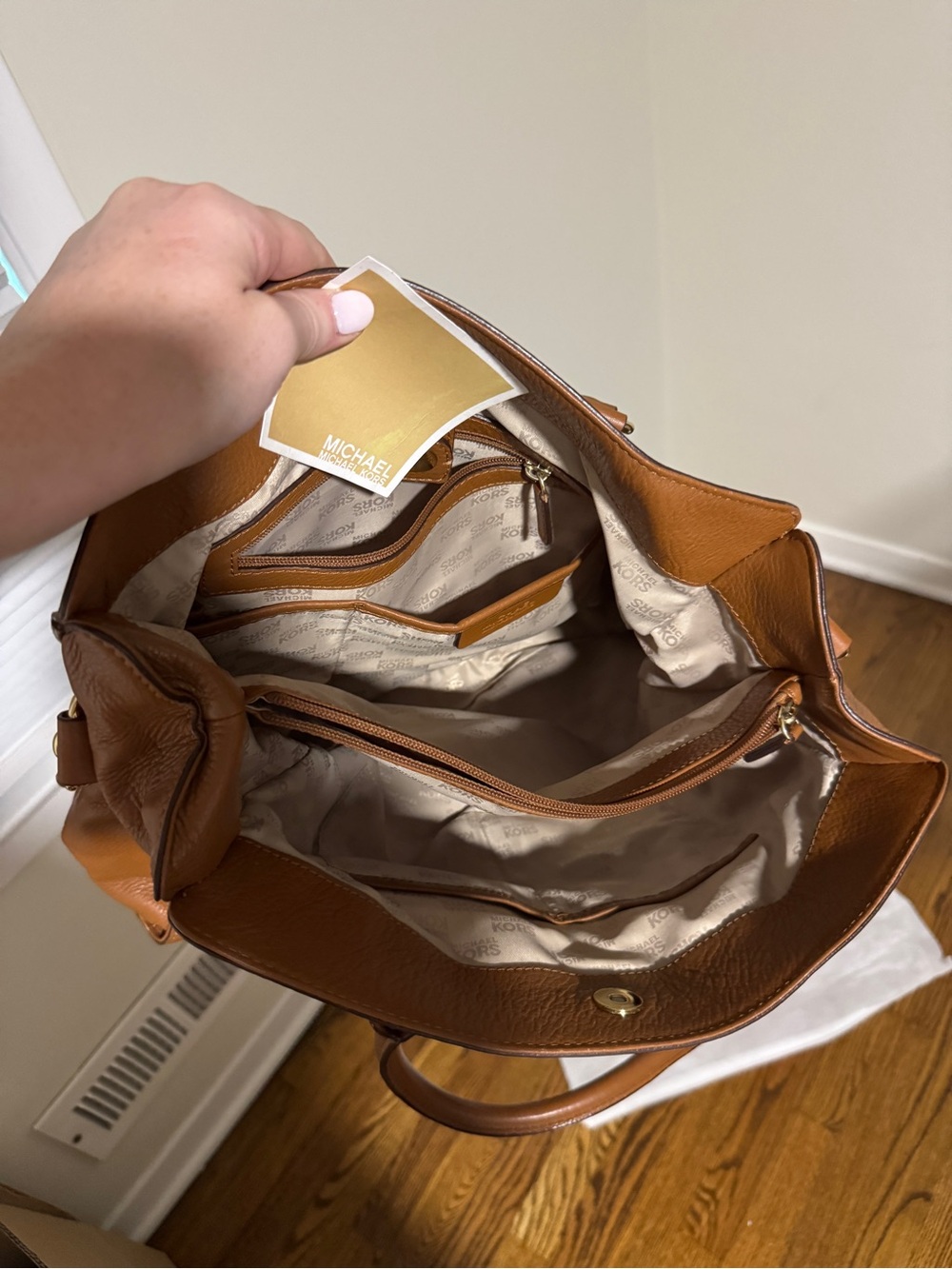 Michael Kors Cognac Leather Satchel with Gold Hardware - Picture 5 of 6
